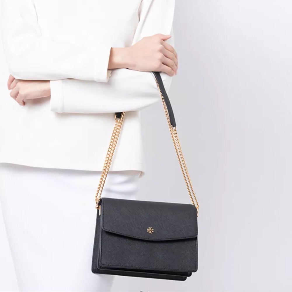 Tory Burch Black Crossbody Bag with Gold Chain
